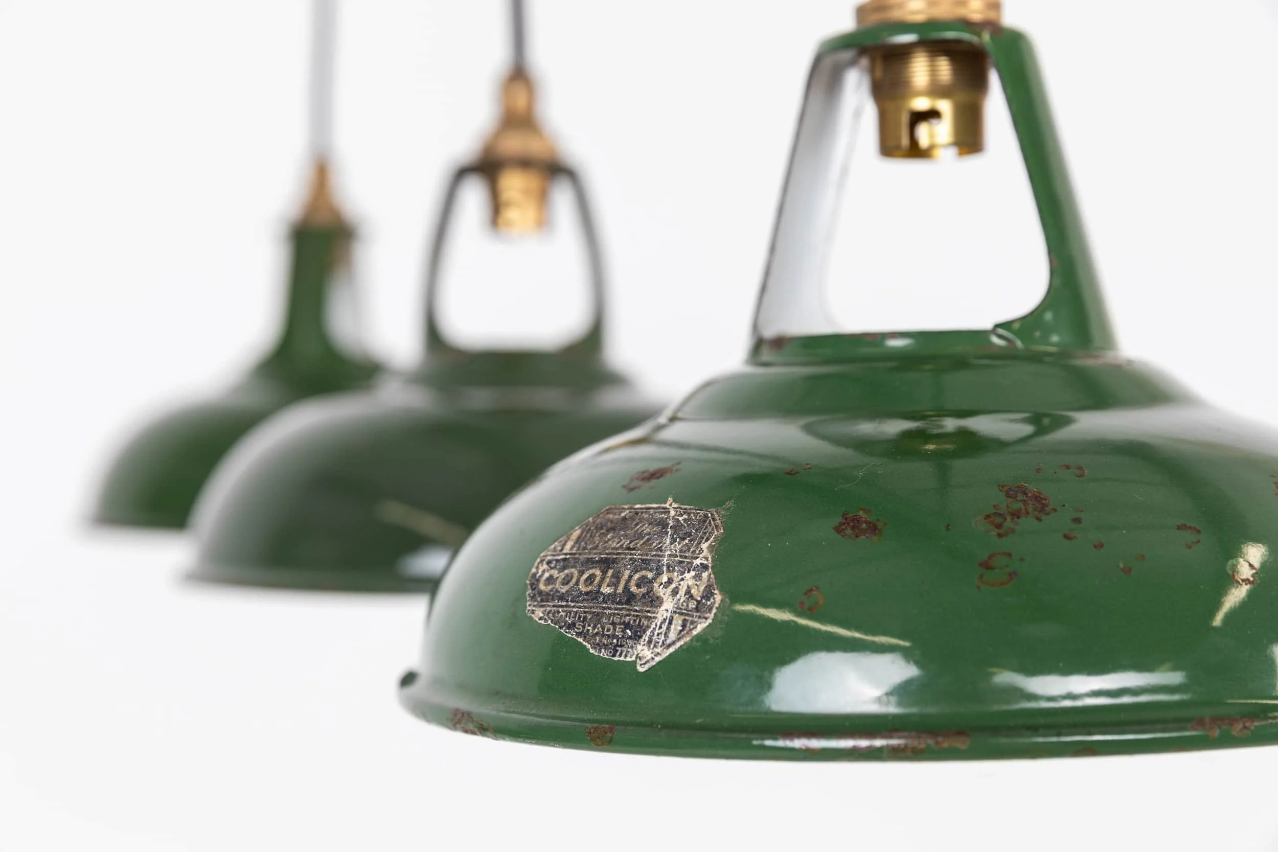 Green Coolicon Enamel Pendant Lamp Shades Antiques Workshop Exceptional Vintage Antique Interior finds with a focus on Clocks and Lighting